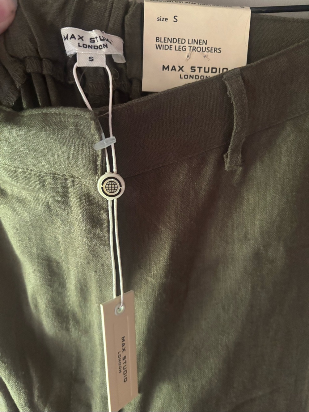 Max Studio Olive Green Linen Blend Wide Leg Trousers NWT - Picture 2 of 5
